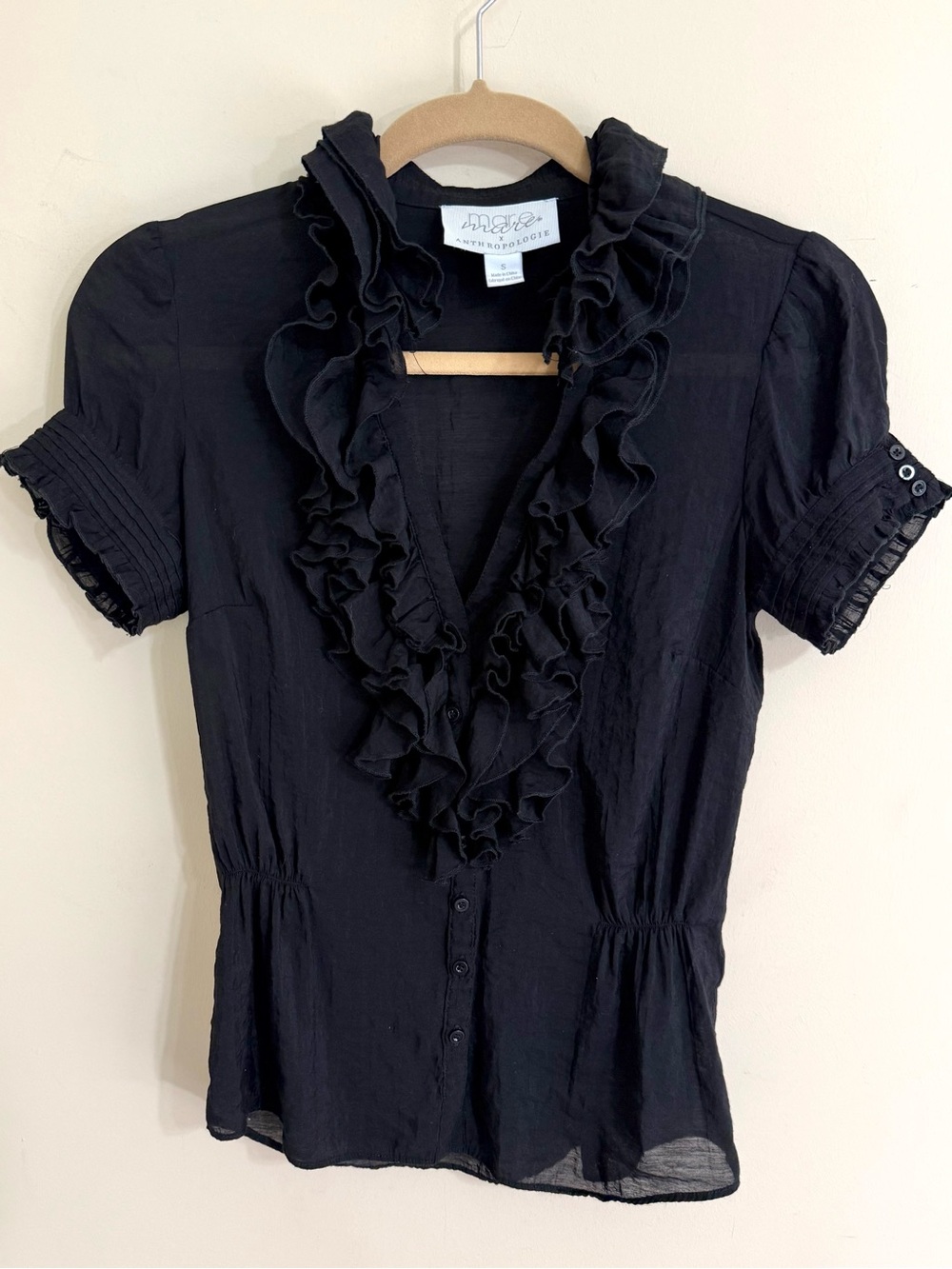 MARE MARE ANTHROPOLOGIE Womens Ruffle Button Front Blouse S Romantic Victorian